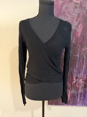 Express Black Ribbed Wrap-Style Long Sleeve Top Size Medium